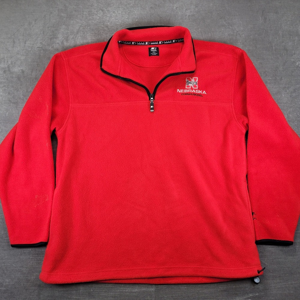 Starter Vintage Nebraska Huskers Mens XL Red Fleece Quarter Zip Pullover Jacket